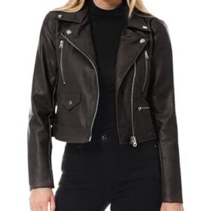 USTRADEENT 2024 Jaqueta feminina de couro de cordeiro de pele de cordeiro de verdade com fecho de zíper e manga comprida, Preto, P