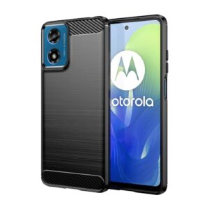 Vavies Capa para Moto G24 4G / Moto G04/G04S/Moto E14 XT2423-1 Capa de fibra de carbono Slim Soft TPU Capa protetora de absorção de choque à prova de choque para Motorola Moto G24 4G preta