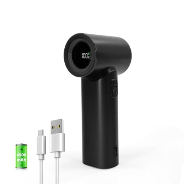 Ventilador turbo portátil portátil, vento de 5 marchas, visor de LED, ventilador pessoal portátil recarregável por USB de 4500 mAh, tempo máximo de resfriamento de 15H, adequado para viagem