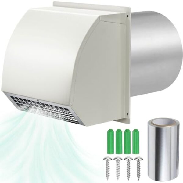 Ventilação de parede com capuz de 15 cm com amortecedor e tela, tampa de cobertura de exaustão de parede, capa de secadora branca externa, exaustor externo cobre exaustor para habitação residencial