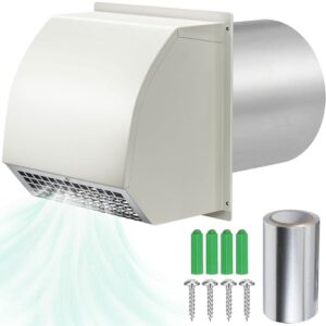 Ventilação de parede com capuz de 20 cm com amortecedor e tela, tampa de cobertura de exaustão de parede, capa de secadora branca externa, exaustor externo cobre exaustor para habitação residencial