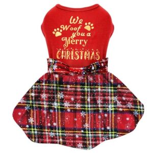 Vestido de Natal para cães (vermelho xadrez, pequeno)