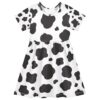 Vestidos infantis 2t preto com estampa de vaca branco clássico verão curto bonito vestido de praia infantil, Estampa de vaca preta branca clássica, 2 Anos