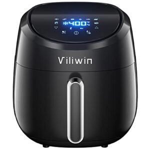 VILIWIN Fritadeira Air Fryer 4,5 QT Airfryer Digital Air Fryer 8 Menus predefinidos Frigideira a Ar Quente com Controle de Temperatura Ajustável Temporizador 30 Minutos Bandeja Antiaderente Desligamento Automático 1400W Fritadeira a Ar Preto