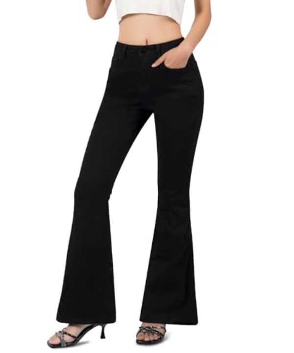 VIPONES Calça jeans feminina flare boca de sino cintura alta perna larga bootcut calça jeans elástica, 105-preto, 54
