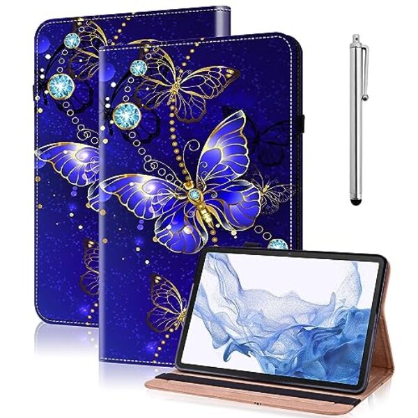 VODEFOX Capa para Samsung Galaxy Tab S10 FE/ S9 FE 10,9 polegadas/Galaxy Tab S9 11 polegadas, capa protetora de couro PU com compartimentos para cartão para Galaxy Tab S10 FE 2025 (borboleta diamante
