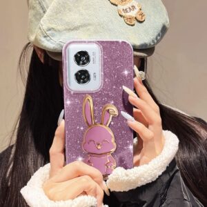 VRQR Para Motorola Moto G56 G86 Edge 50 60 Fusion 5G 60S Pro Ultra 5G Suporte De Coelho Sorridente Fofo Brilhante Anti Q