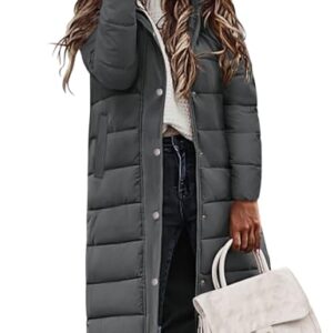 VXVGER Casacos de inverno para mulheres - Jaqueta acolchoada com capuz quente para inverno casaco longo espesso jaqueta alternativa, Cinza escuro, GG