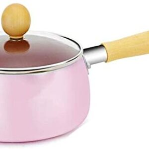 wang hao shop Panelas, aquecedor de manteiga, aquecedor de leite, aquecedor de leite, esmaltado, cabo único, leite, café, panela de cozinha para fogão de indução, fogão a gás/rosa/8 x 16 cm