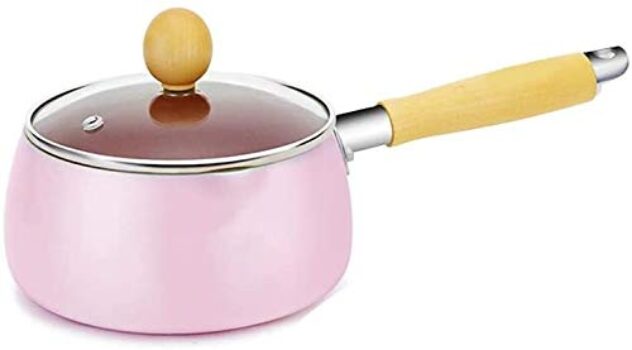 wang hao shop Panelas, aquecedor de manteiga, aquecedor de leite, aquecedor de leite, esmaltado, cabo único, leite, café, panela de cozinha para fogão de indução, fogão a gás/rosa/8 x 16 cm