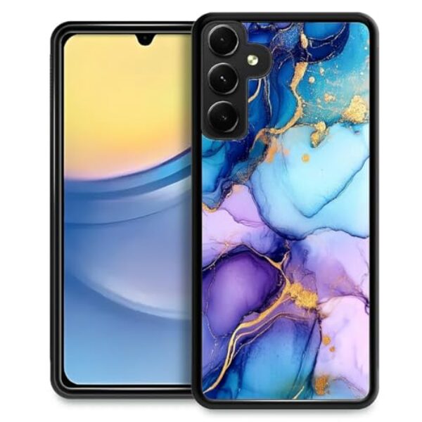 WANKBLC Compatível com Samsung Galaxy A15, proteção à prova de choque para homens mulheres antiderrapante para Samsung Galaxy A15 Crazy Pattern espirais de tinta de álcool azul roxo dourado