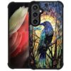 WANKBLC Compatível com Samsung Galaxy S23 FE, proteção à prova de choque para homens mulheres antiderrapante para Samsung Galaxy S23 FE Crazy Pattern Vitral Window Artwork Blue Crow