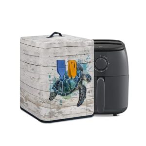 Wanzuoeng Capa de fritadeira de ar, capa de forno de fritadeira a ar com estampa de madeira de tartaruga marinha com bolsos e alça, capa universal para aparelho de fritadeira a ar, decoração de