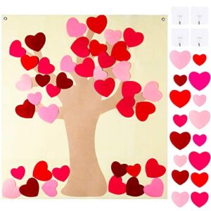WATINC Conjunto de árvore do amor de feltro DIY para Dia dos Namorados com 42 peças de ornamentos destacáveis em forma de coração, decorações de parede de feliz aniversário, presente divertido DIY