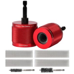 Wayona Limpador de tubos de cobre de metal de 1/5.1 cm e 3/10.2 cm para broca, com haste sextavada de 1/10.2 cm, cada tamanho com 3 lâminas de escova, inclui 2 pincéis de tubo, para limpeza de