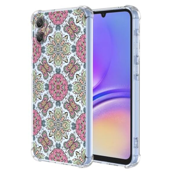 WEIOUHR Capa para Galaxy A05 Samsung A05 transparente macio TPU estilo boêmio, capa protetora leve resistente a choques e arranhões, para Samsung Galaxy A05 (rosa verde)