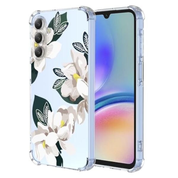 WEIOUHR Capa para Galaxy A05S Samsung A05S transparente macio TPU design de flor branca, capa protetora leve à prova de choque resistente a arranhões, para Samsung Galaxy A05S (Magnólia)