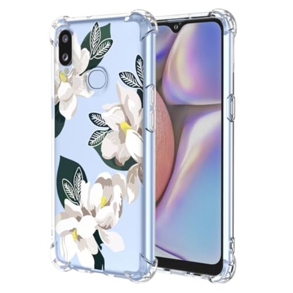 WEIOUHR Capa para Galaxy A10s Samsung A10s transparente macio TPU design de flor branca, capa protetora leve à prova de choque resistente a arranhões, para Samsung Galaxy A10s (Magnólia)