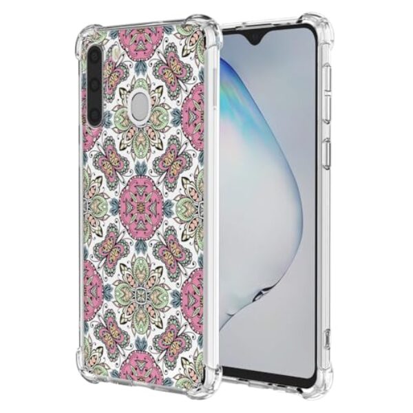 WEIOUHR Capa para Galaxy A21 Samsung A21 transparente macio TPU estilo boêmio, capa protetora leve resistente a choques e arranhões, para Samsung Galaxy A21 (rosa verde)