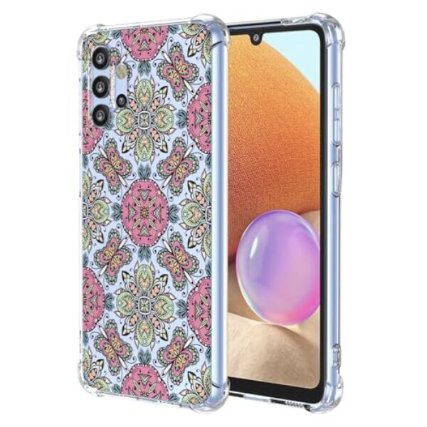 WEIOUHR Capa para Galaxy A32 4G Samsung A32 4G transparente macio TPU estilo boêmio, capa protetora leve resistente a choques e arranhões, para Samsung Galaxy A32 4G (rosa verde)