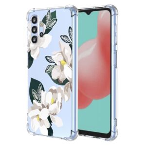 WEIOUHR Capa para Galaxy A32 5G Samsung A32 5G transparente macio TPU design de flor branca, à prova de choque, resistente a arranhões, capa protetora leve, para Samsung Galaxy A32 5G (Magnólia)