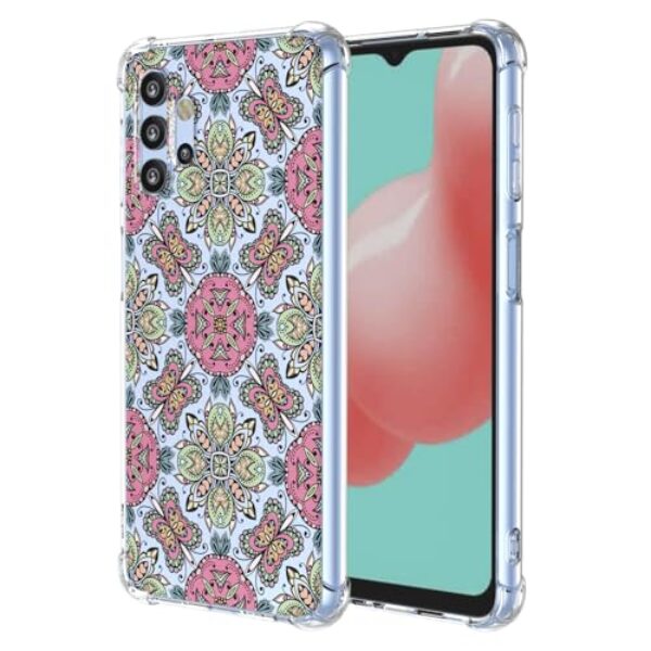 WEIOUHR Capa para Galaxy A32 5G Samsung A32 5G transparente macio TPU estilo boêmio, capa protetora leve resistente a choques e arranhões, para Samsung Galaxy A32 5G (rosa verde)
