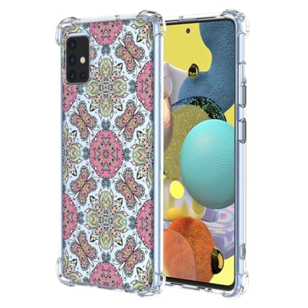 WEIOUHR Capa para Galaxy A51 5G Samsung A51 5G Capa de telefone TPU transparente e macia, design de estilo boêmio, resistente a arranhões e choque, leve, para Samsung Galaxy A51 5G (rosa verde)