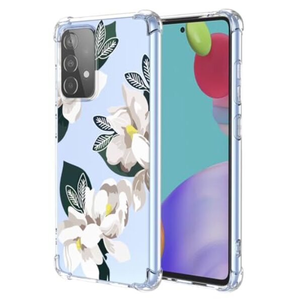 WEIOUHR Capa para Galaxy A52 4G Samsung A52 4G transparente macio TPU design de flor branca, à prova de choque, resistente a arranhões, capa protetora leve, para Samsung Galaxy A52 4G (Magnólia)