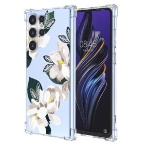 WEIOUHR Capa para Galaxy S23Ultra Samsung S23Ultra Transparente Macio TPU Branco Design de Flor Branca, à Prova de Choque Resistente a Riscos, Capa Protetora Leve, para Samsung Galaxy S23 Ultra