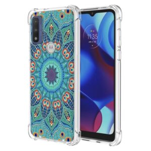 WEIOUHR Capa para Motorola G Pure Moto G power2022 transparente macio TPU verde penas em relevo, capa protetora leve resistente a arranhões, para Motorola G Pure (verde pavão)