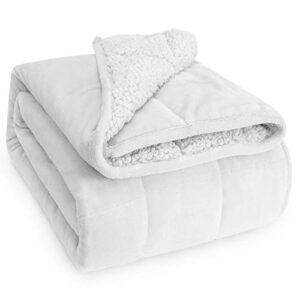 Wemore Cobertor pesado de lã sherpa para adultos, 9 kg, cobertor pesado macio e aconchegante, cobertor ultra felpudo com top de flanela de pelúcia macia, 152 x 203 cm, branco em ambos os lados