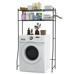Whitmor Prateleiras de lavadora e secadora: Prateleira de secagem expansível de 2 níveis, prateleira de máquina de lavar de metal com haste de gancho, prateleira de banheiro de altura ajustável, 66-94