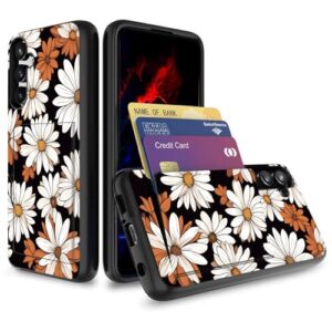 wiaekosef Capa para Galaxy S25 FE, carteira com suporte para cartão de crédito de camada dupla híbrida à prova de choque PC + capa de TPU para Samsung Galaxy S25 FE 6,7 polegadas 2025, margarida flor