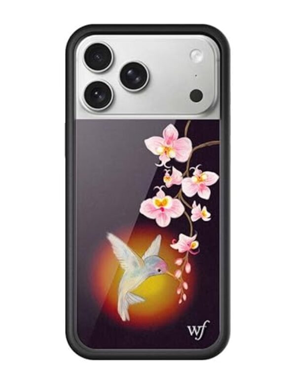 Wildflower Capas - Compatível com Apple iPhone 17 Pro Max | Amortecedor preto protetor, certificado de teste de queda de 1,2 m, pequenas empresas de propriedade feminina | pássaro natureza rosa floral