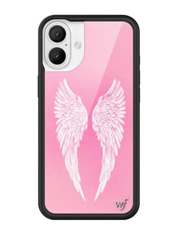 Wildflower Capas - Compatível com iPhone 16 Plus | Amortecedor preto protetor, certificado de teste de queda de 1,2 m, pequenas empresas de propriedade feminina | Angel Baby - rosa pêssego branco asas