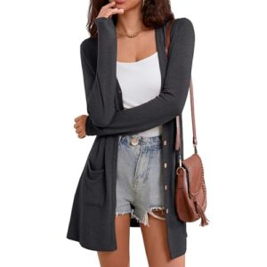 Witsmile Cardigã feminino leve para mulheres, frente aberta, com bolsos, saída casual, A-15 Cinza escuro, M