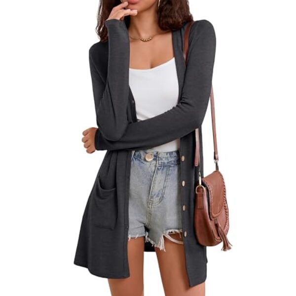 Witsmile Cardigã feminino leve para mulheres, frente aberta, com bolsos, saída casual, A-15 Cinza escuro, M