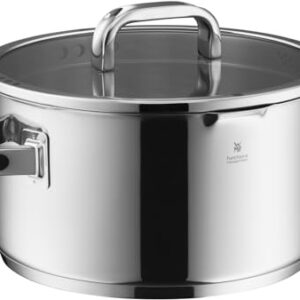 WMF Function 4 Panela avançada grande 24 cm, tampa de vidro, panela de indução 5,7 l, aço inoxidável cromargan polido, 4 funções de drenagem, escala interna, prata