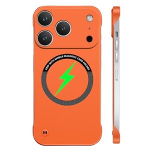 Woluki Capa de telefone fina sem moldura para iPhone 17 pro max compatível com MagSafe à prova de choque anti-queda anti-impressão digital capa rígida para telefone PC [anel de sucção magnético