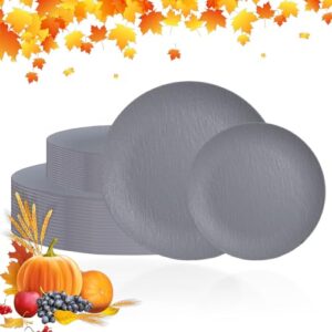 WONDERFUL 32 peças de pratos de plástico cinza escuro pratos reutilizáveis inquebráveis e laváveis na máquina de lavar louça, conjunto de pratos ao ar livre inclui: 16 pratos de jantar 25,4 cm e 16