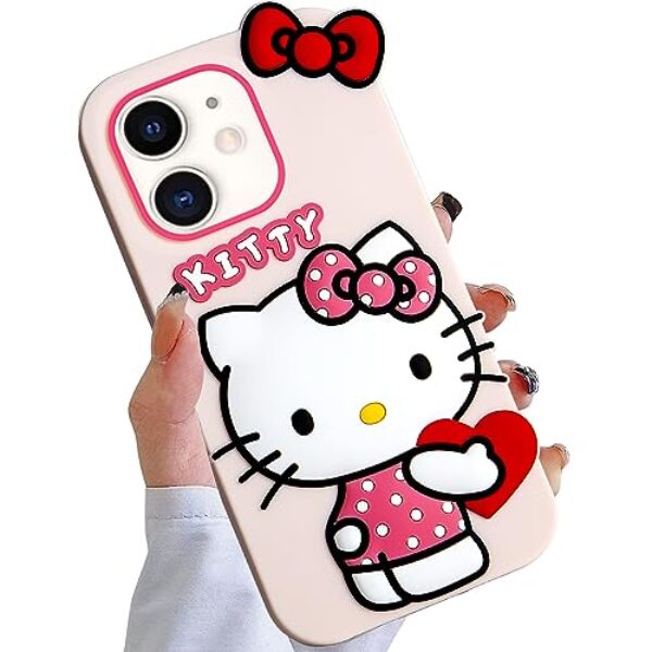 WONLEED Capa compatível com iPhone 16 Plus, linda capa de telefone de gato kawaii, personagem 4D, capa rosa de silicone macio para crianças, meninas e mulheres (6,7 polegadas)