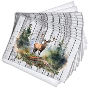 Wright Home & Gift Buck Hunter Scene Cartões comemorativos tradicionais de Natal | Conjunto de 10 pacotes a granel + 10 envelopes (4x6)
