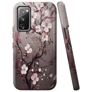 WZCJDHMJ Capa para Samsung Galaxy S20 FE 5G/4G, capa à prova de choque de camada dupla - silicone + PC resistente a impactos, capa protetora anti-arranhões para celular 6,5 polegadas - flor de ameixa