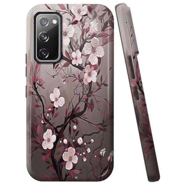 WZCJDHMJ Capa para Samsung Galaxy S20 FE 5G/4G, capa à prova de choque de camada dupla - silicone + PC resistente a impactos, capa protetora anti-arranhões para celular 6,5 polegadas - flor de ameixa