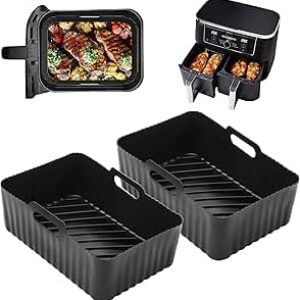 Xaarmonex Grandes forros de silicone para fritadeira Ninja AF451UK/AF400UK/SL400UK 9,5L/torre 9L/EMtronics para todas as fritadeiras de ar duplo de 8,5-9,5L, 2 bandejas reutilizáveis para fritadeira a