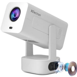 XElectron Projetor inteligente Techno Android 13, 2x mais brilhante, 4x mais alto, foco remoto, suporte 1080p e 4K, design rotativo, Keystone automático e 4D com Netflix, Prime, YouTube, etc, WiFi 6 e