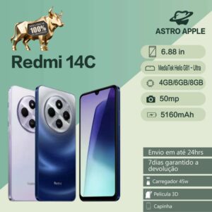 Xiaomi Redmi 14C 8GB 256GB Dual SIM 4G Tela 6.88" 120Hz Câmera 50MP Bateria 5160mAh Global