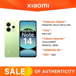 Xiaomi Redmi Note 14 4G 256GB+8GB RAM, Câmera 108MP, Original Versão GlobalSmartphone Tela AMOLED 6.7，Bateria 5000mAh