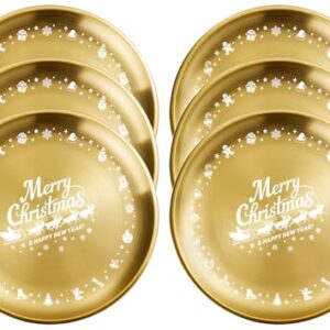 XIAOYU 6 peças de pratos de aço inoxidável de Natal, pratos de jantar redondos de metal, design exclusivo de padrão de Natal, pratos de jantar de grau alimentício de 21 cm para jantar, festa