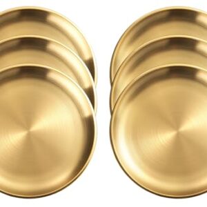 XIAOYU Pratos de jantar de aço inoxidável com 6 peças, pratos de metal de 21 cm, conjunto de pratos modernos para casa, piquenique, acampamento ao ar livre, lavável na lava-louças, dourado